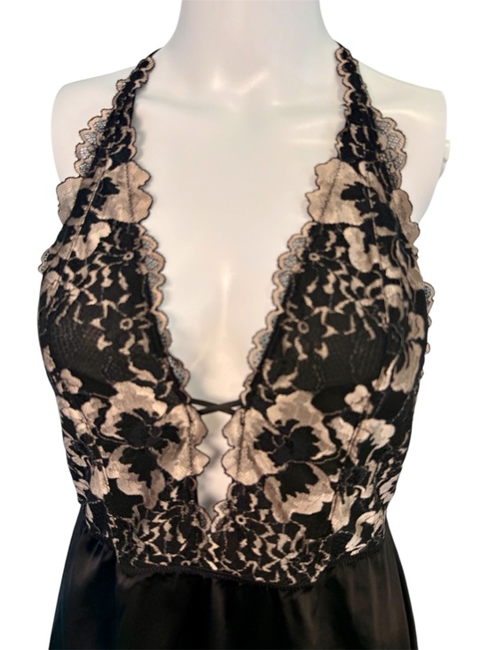 Auden Other - Auden Babydoll Plunge Chemise Large Floral Lace Bodice Satin Nightie Notes